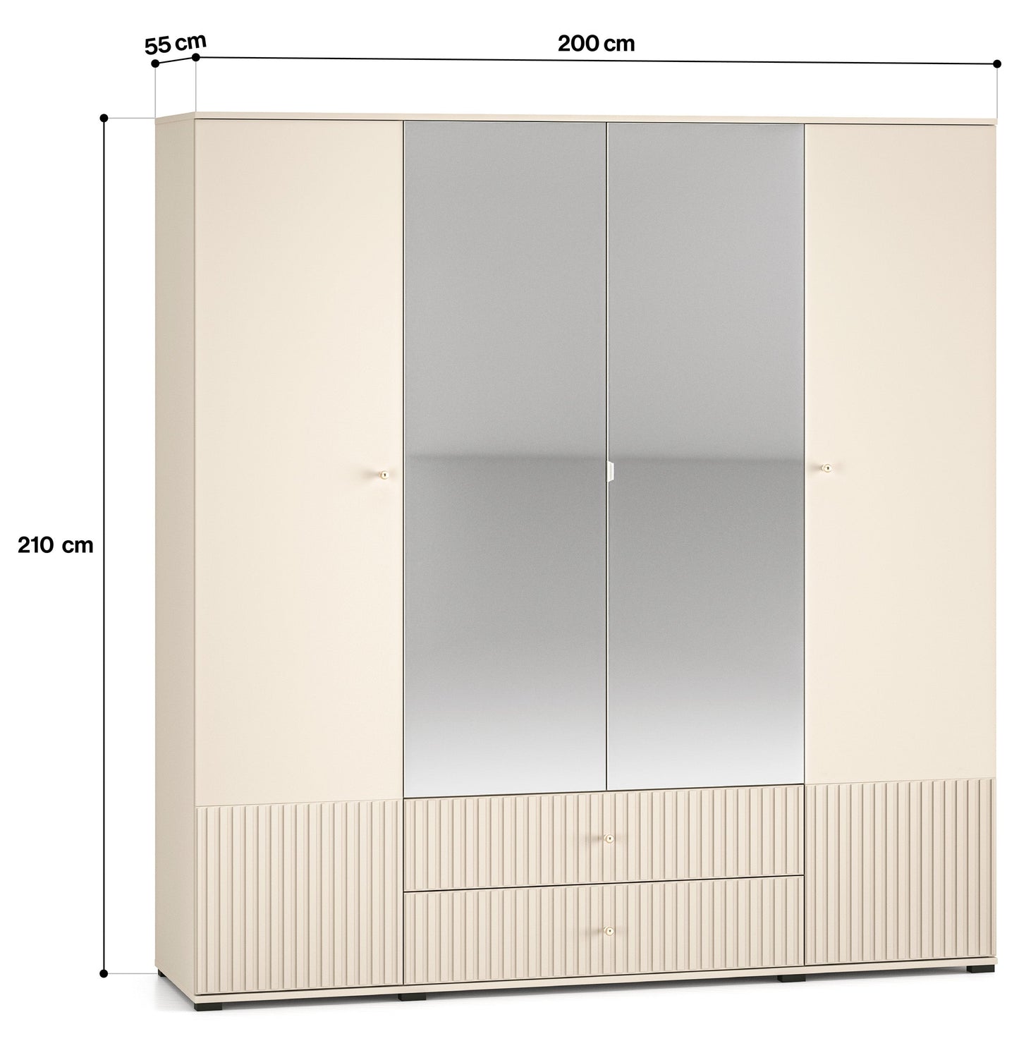Skapis GALETO četrdurvju ar spoguli (200/210/55 cm), smilškrāsa - N1 Home