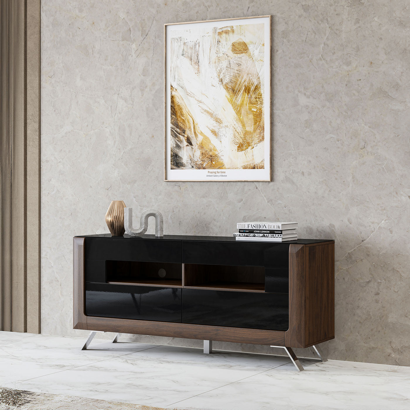 TV skapis Kavasari 161/48/73 cm Kolumbijas valrieksts/melns