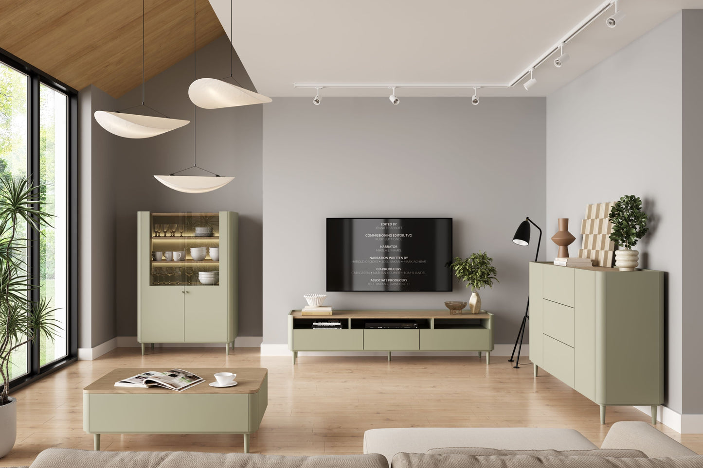 TV skapis Elva 200/48/48 cm Eikalipts / Baltijas kāpu ozols - N1 Home