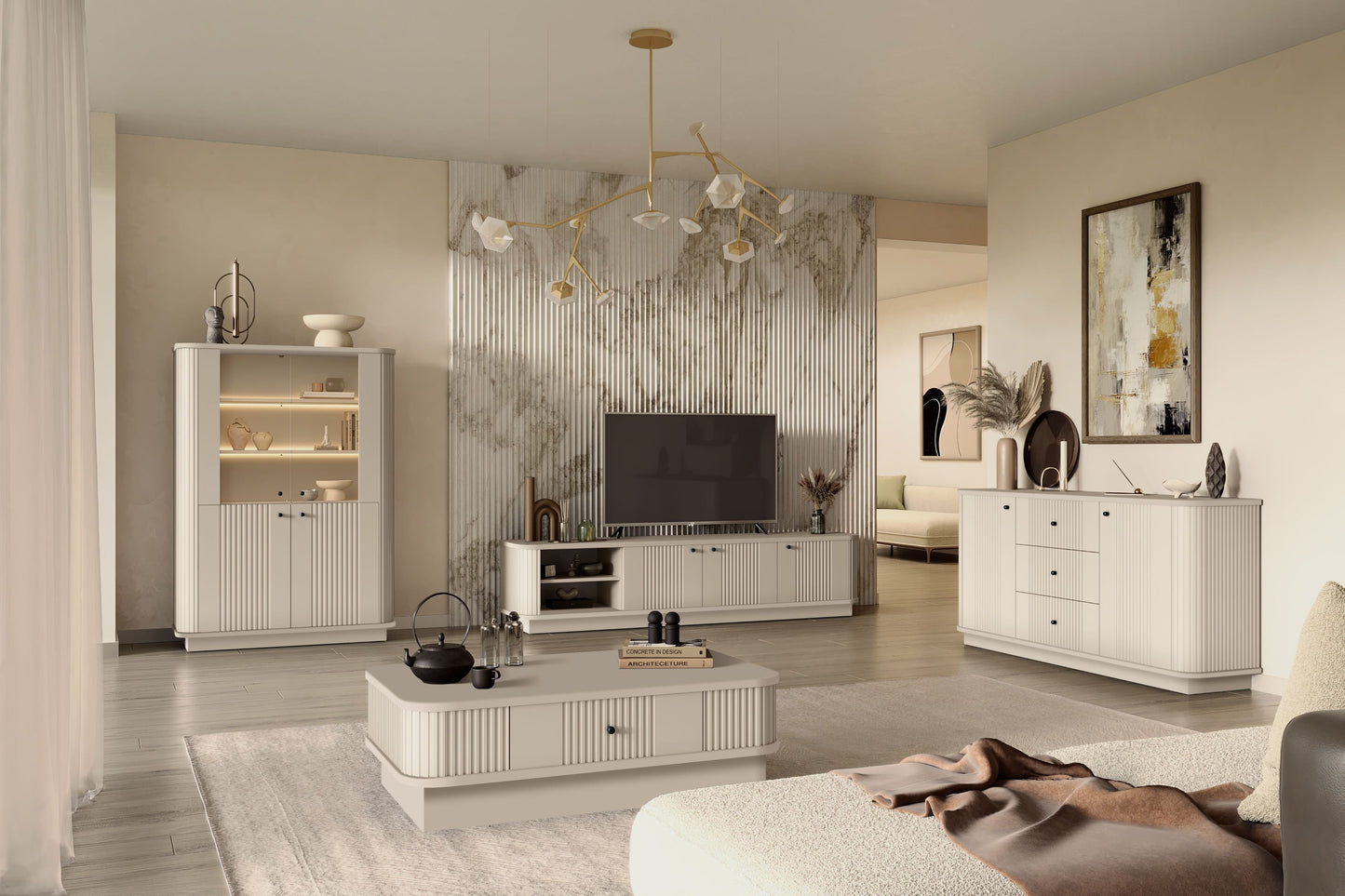 TV skapis Vespa 187/43/38 cm kašmirs/melns - N1 Home