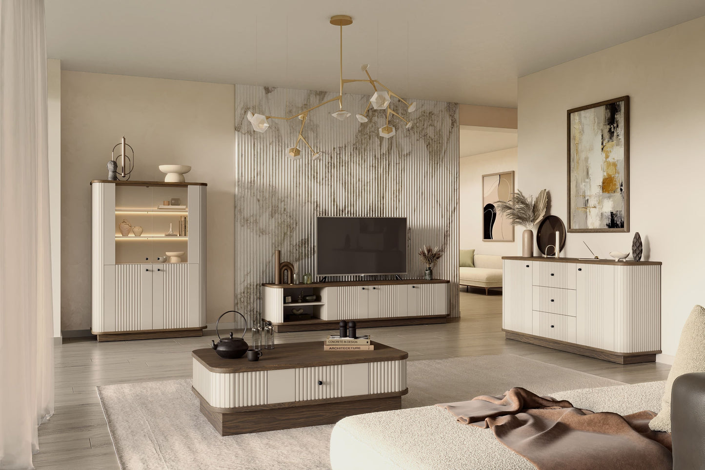 TV skapis Vespa 187/43/38 cm kašmirs/rieksts/melns - N1 Home